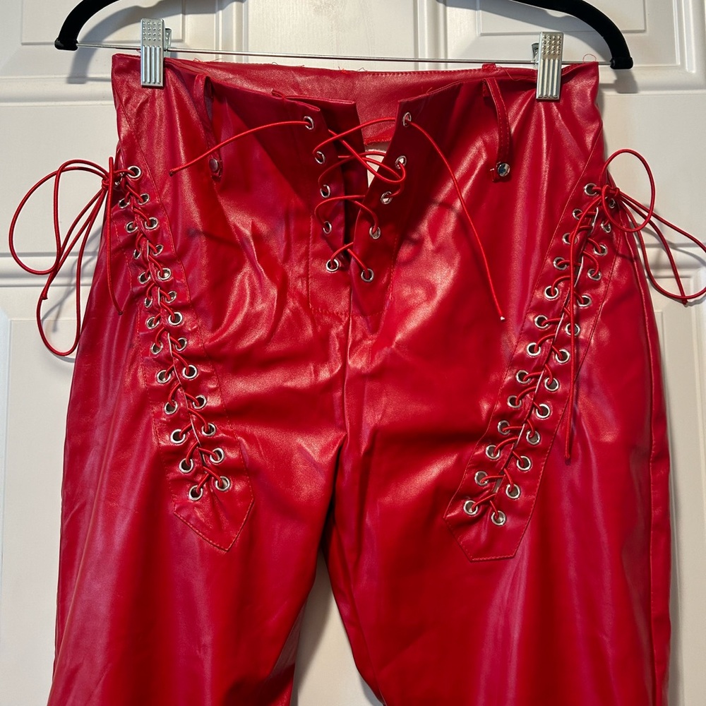Red Faux Leather Pants